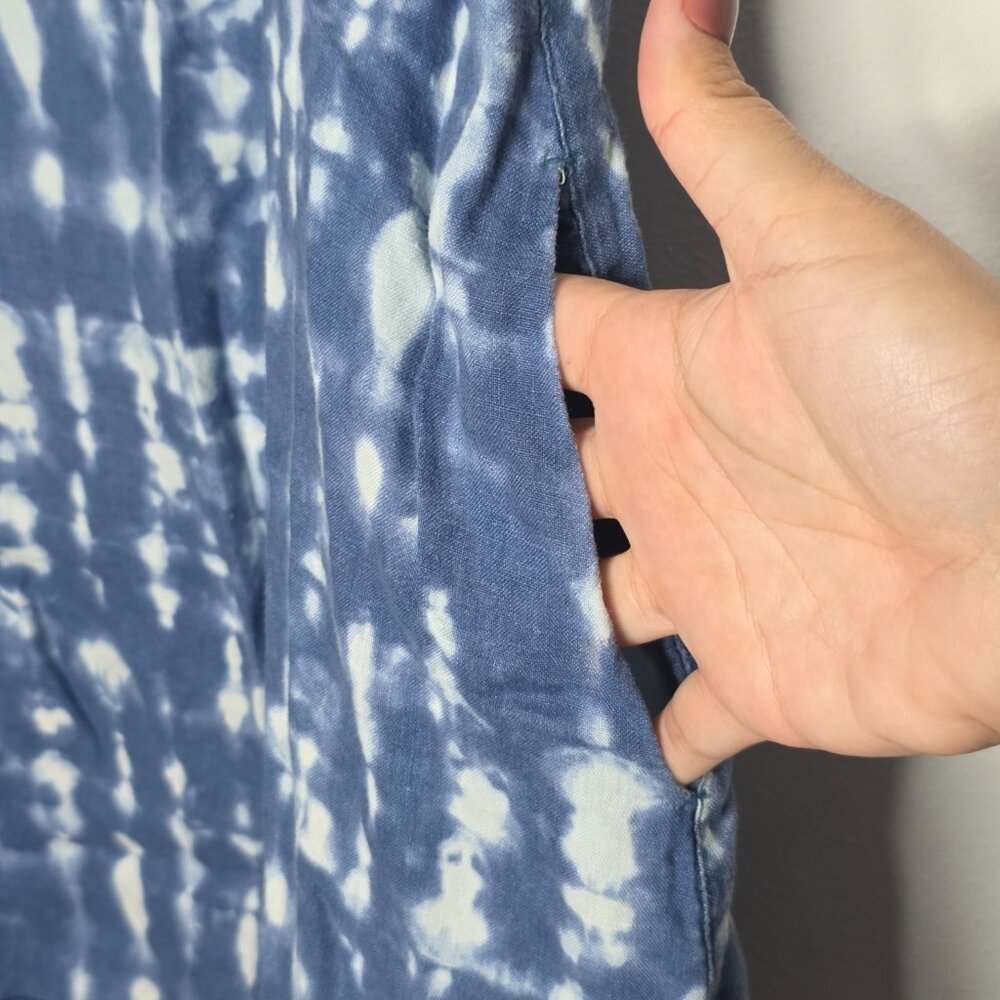 Tahari 100% Linen Blue Tie Dye Sleeveless Pocket Tank Dress Size Large L - Picture 4 of 6